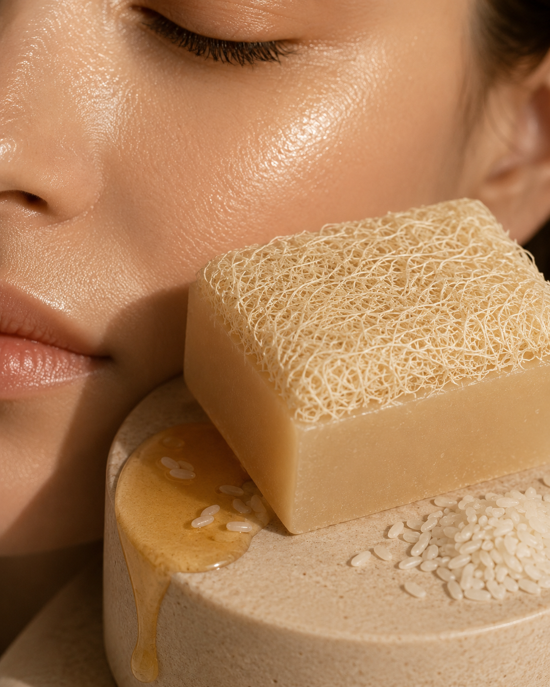 Glass Skin Reis + Honig Luffa Seife